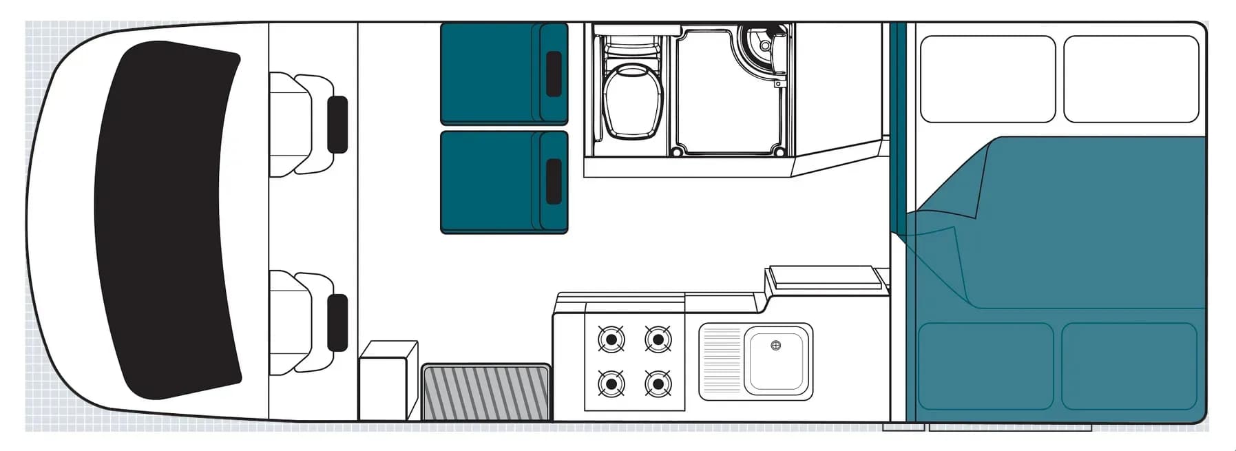 Australien, Maui Motorhomes, Cascade, mögliches Layout nachts
