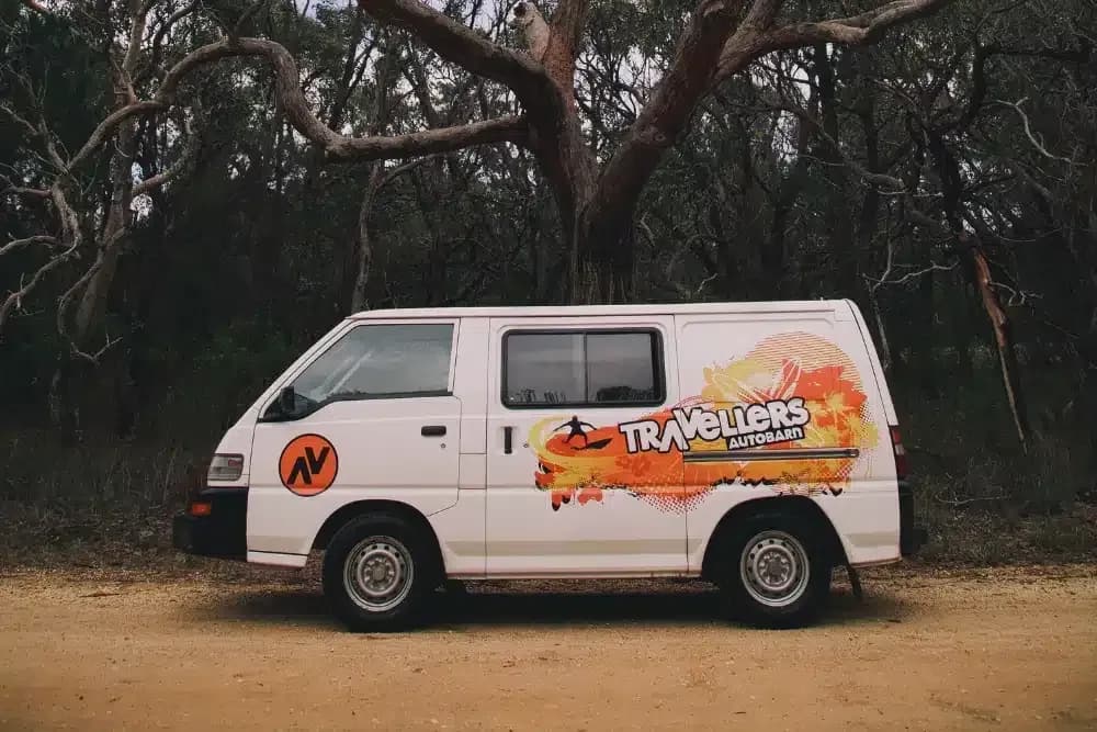 Australien, Travellers Autobarn, Budgie Campervan, außenansicht seitlich