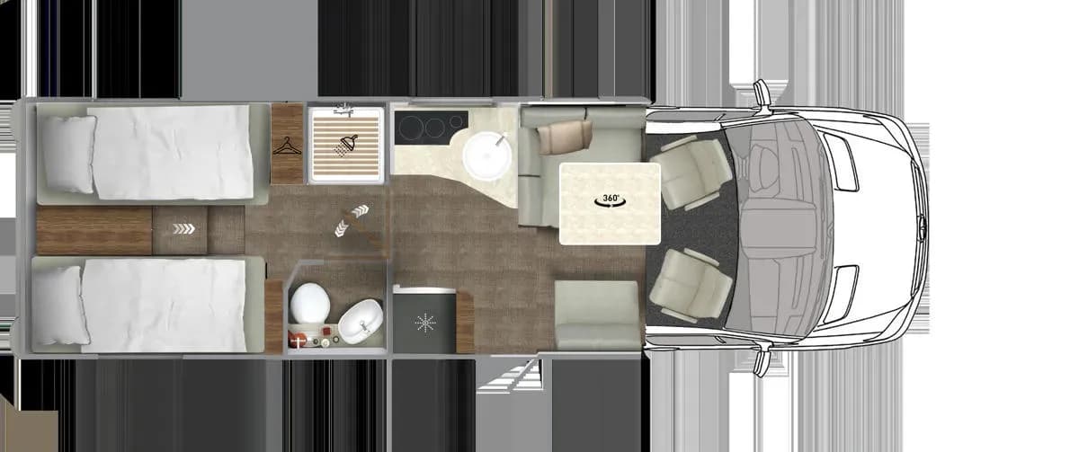 K5 Classic Luxury, Premium Wohnmobil DRM, mieten, Grundriss