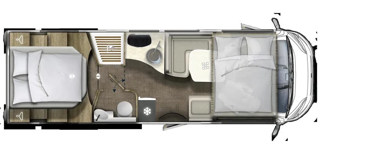 DRM L2 Comfort Luxury, Premium Wohnmobil Deutschland, Layout Tag und Nacht