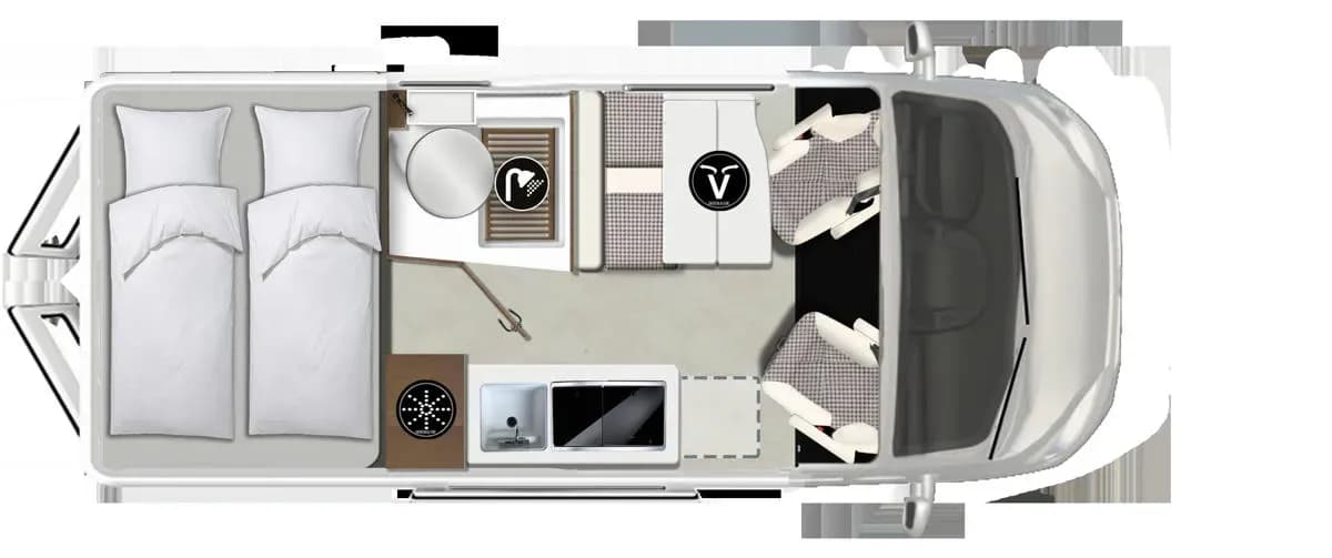 V4 Compact Traveller DRM premium Camper, Layout Tag und Nacht, Deutschland, Österreich, Schweiz