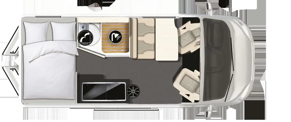 V5 Compact Cross Allrad premium Camper, Layout Tag und Nacht, Deutschland, Österreich, Schweiz
