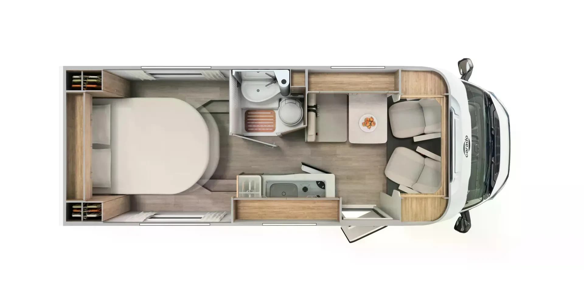 Touring Cars SMALL, Wohnmobil, Camper mieten Europa, Camping, Island, Layout Doppelbett