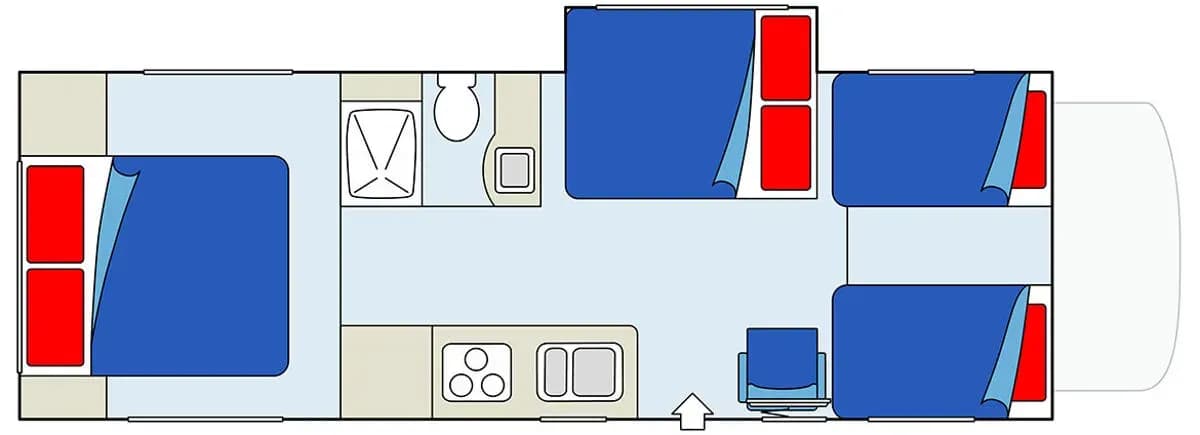 Kanada, CanaDream, Maxi Motorhome, Layout Nacht, Wohnmobil günstig mieten in Kanada