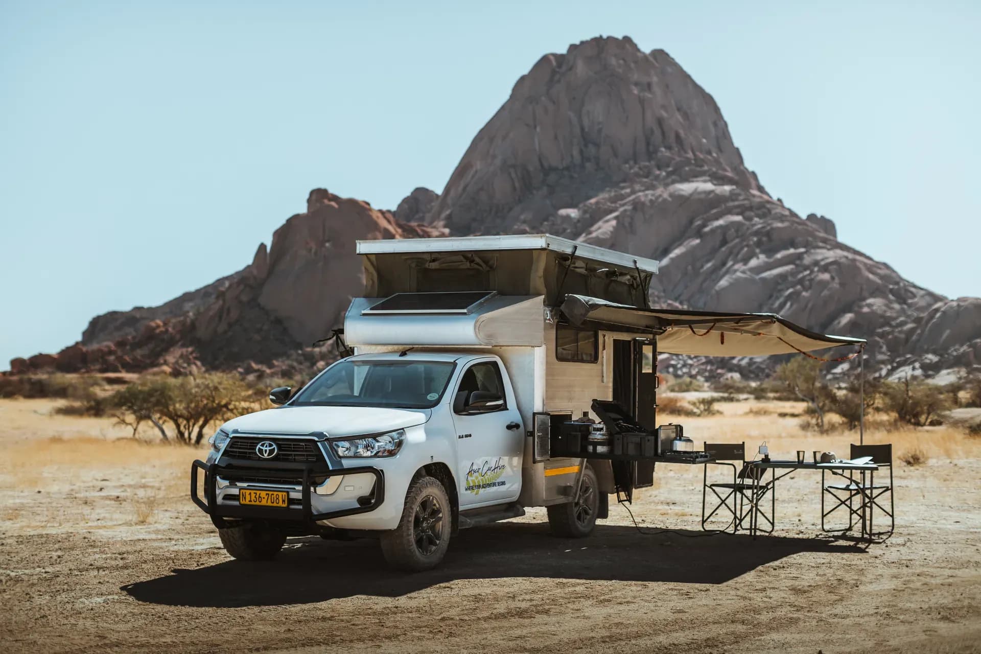 namibia, asco car hire, budget vkk hilux sc bushcamper, günstig mieten