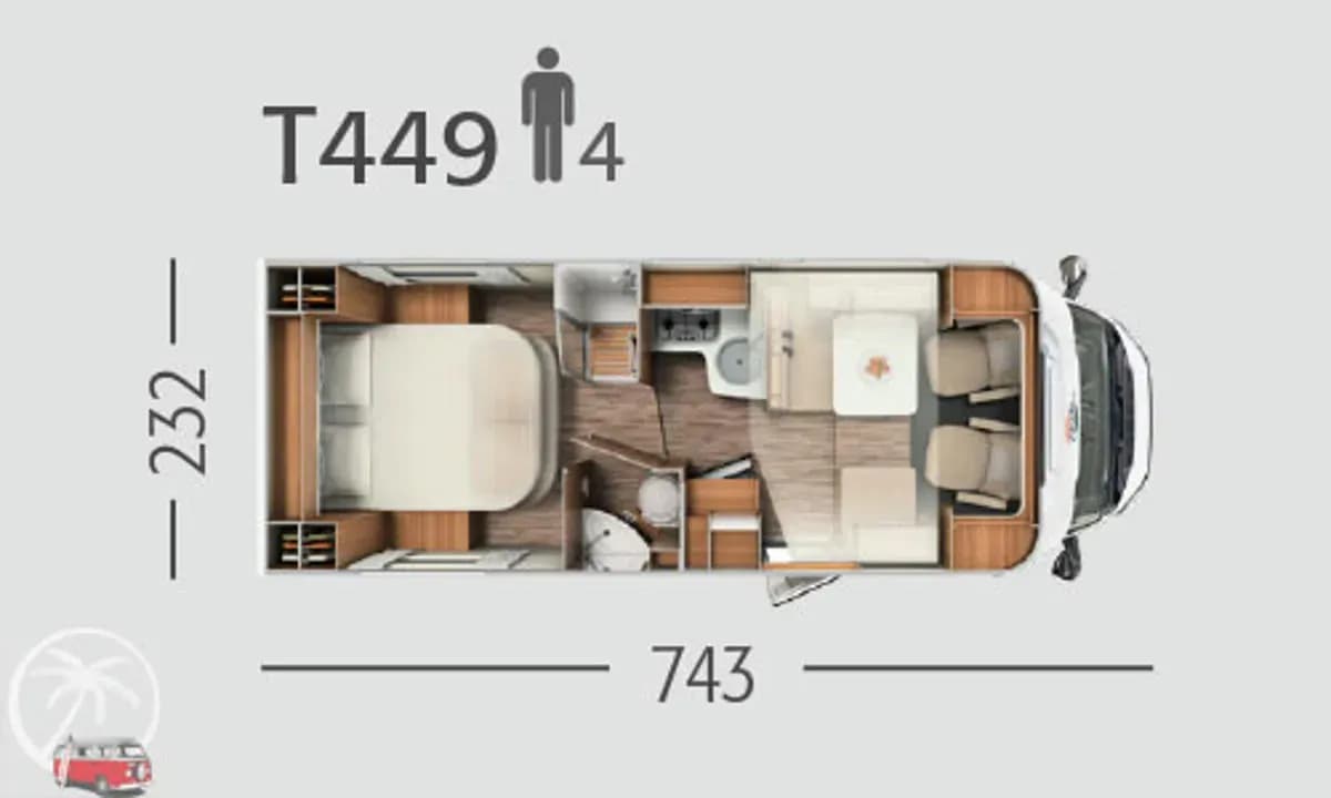 Kiwi Cruise 4 Bett Wohnmobil, Layout, Kiwi Campers Neuseeland