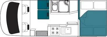 Maui Cascade, Premium 4-Bett Wohnmobil Neuseeland, Layout bei Nacht