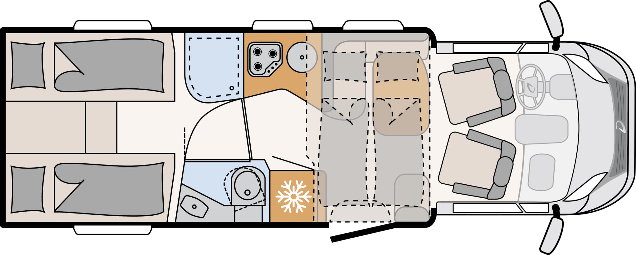 Neuseeland, McRent, Comfort Plus, Layout unten Einzelbetten