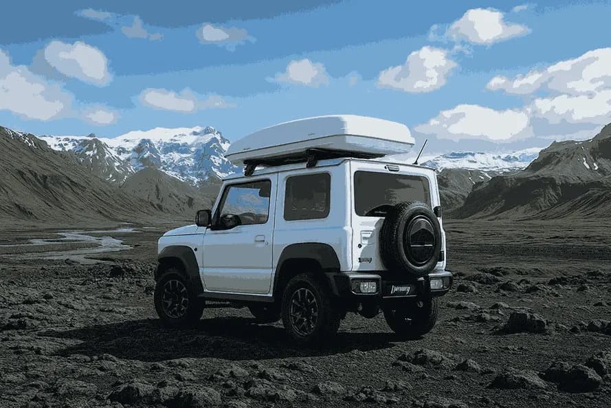 Rent.is Suzuki Jimny 4x4 mit Dachzelt im isländischen Hochland