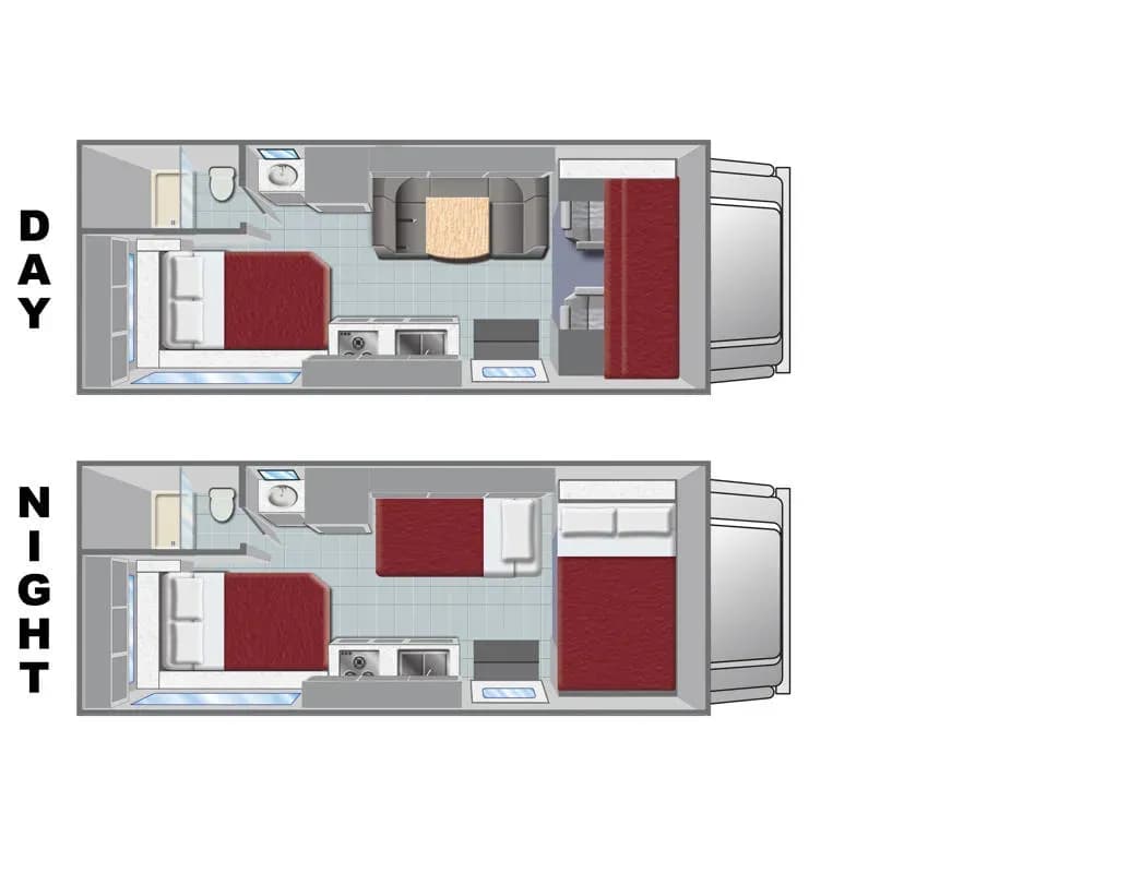 Class C Small C El Monte RV USA, Layout Tag und Nacht