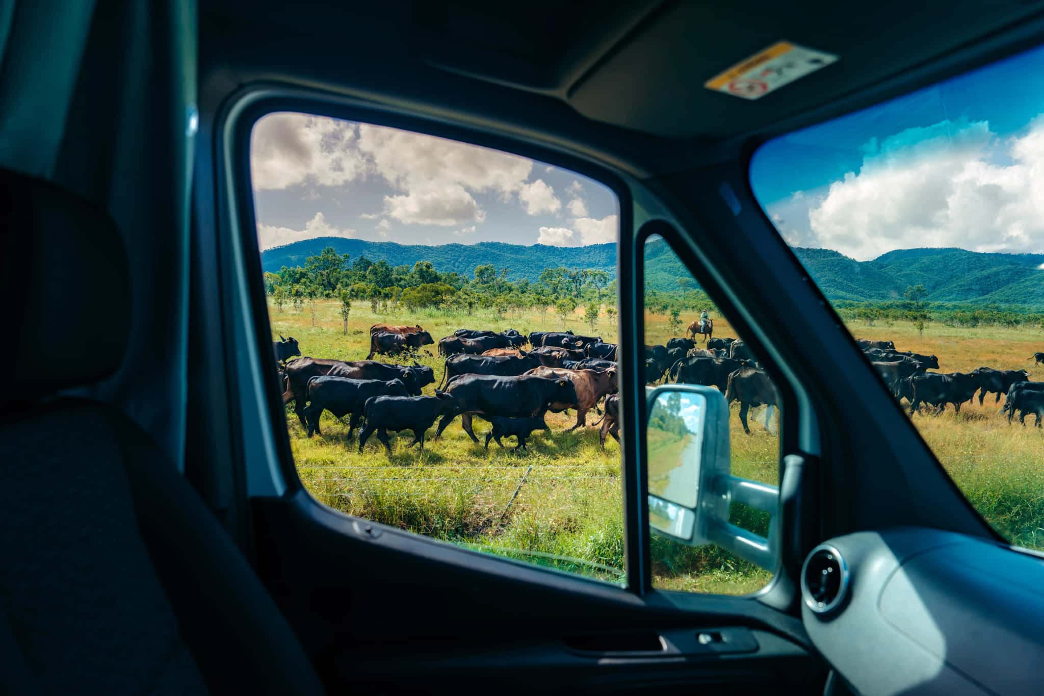 Ein Wohnmobil zum mieten in Australien am Straßenrand im Abendlicht