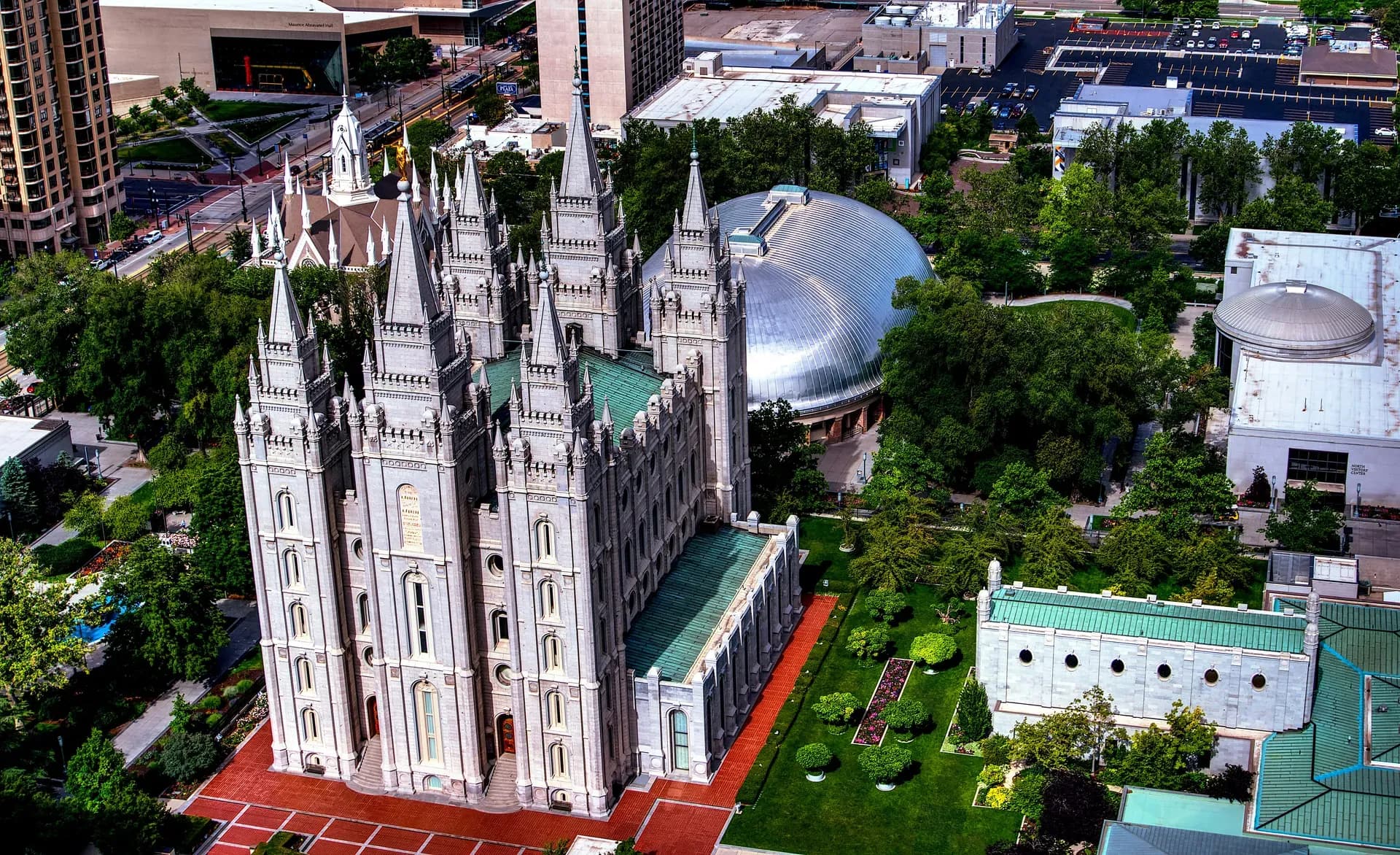Der Mormonentempel in Salt Lake City von oben