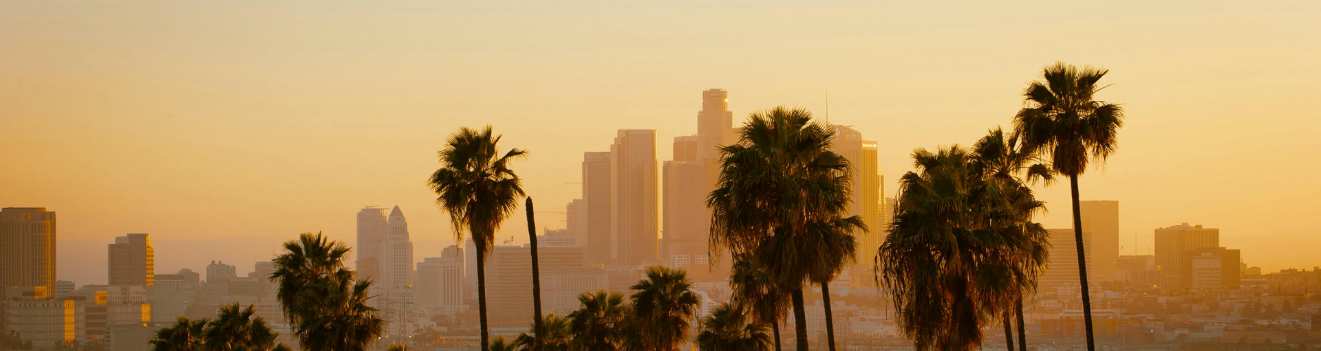 Die Skyline von Los Angeles bei Sonnenuntergang